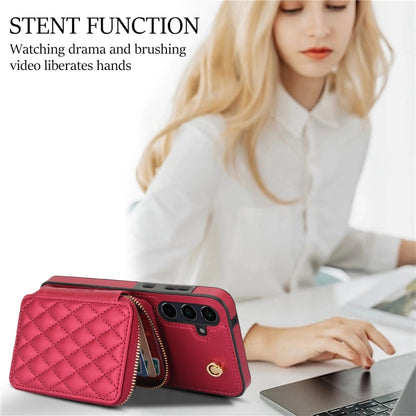 For Samsung Galaxy A55 5G AwQuer Crossbody Zipper Wallet Rhombic Leather Back Phone Case(Red) - Galaxy Phone Cases by Awquer | Online Shopping UK | buy2fix