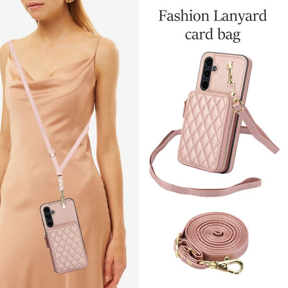 For Samsung Galaxy A55 5G AwQuer Crossbody Zipper Wallet Rhombic Leather Back Phone Case(Rose Gold) - Galaxy Phone Cases by Awquer | Online Shopping UK | buy2fix
