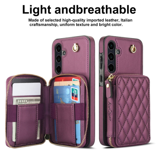 For Samsung Galaxy A55 5G AwQuer Crossbody Zipper Wallet Rhombic Leather Back Phone Case(Dark Purple) - Galaxy Phone Cases by Awquer | Online Shopping UK | buy2fix
