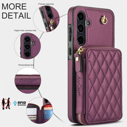 For Samsung Galaxy A55 5G AwQuer Crossbody Zipper Wallet Rhombic Leather Back Phone Case(Dark Purple) - Galaxy Phone Cases by Awquer | Online Shopping UK | buy2fix