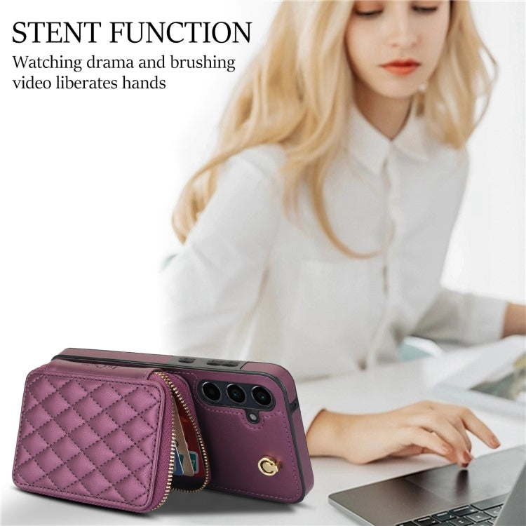 For Samsung Galaxy A55 5G AwQuer Crossbody Zipper Wallet Rhombic Leather Back Phone Case(Dark Purple) - Galaxy Phone Cases by Awquer | Online Shopping UK | buy2fix