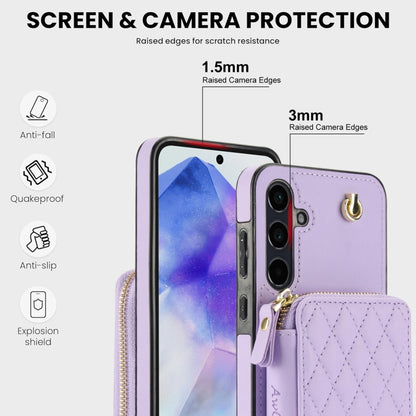 For Samsung Galaxy A55 5G AwQuer Crossbody Zipper Wallet Rhombic Leather Back Phone Case(Purple) - Galaxy Phone Cases by Awquer | Online Shopping UK | buy2fix