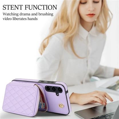 For Samsung Galaxy A55 5G AwQuer Crossbody Zipper Wallet Rhombic Leather Back Phone Case(Purple) - Galaxy Phone Cases by Awquer | Online Shopping UK | buy2fix