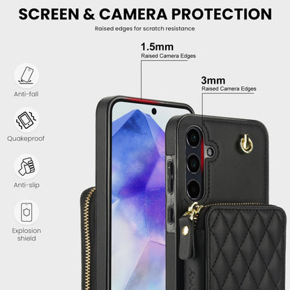 For Samsung Galaxy A35 5G AwQuer Crossbody Zipper Wallet Rhombic Leather Back Phone Case(Black) - Galaxy Phone Cases by Awquer | Online Shopping UK | buy2fix