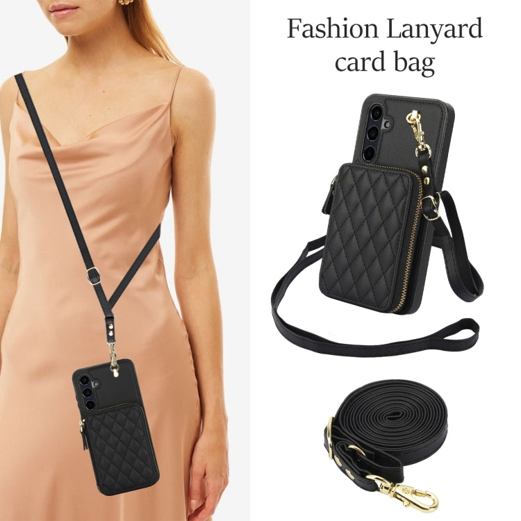 For Samsung Galaxy A35 5G AwQuer Crossbody Zipper Wallet Rhombic Leather Back Phone Case(Black) - Galaxy Phone Cases by Awquer | Online Shopping UK | buy2fix