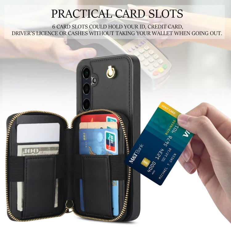 For Samsung Galaxy A35 5G AwQuer Crossbody Zipper Wallet Rhombic Leather Back Phone Case(Black) - Galaxy Phone Cases by Awquer | Online Shopping UK | buy2fix