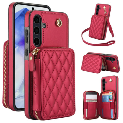 For Samsung Galaxy A35 5G AwQuer Crossbody Zipper Wallet Rhombic Leather Back Phone Case(Red) - Galaxy Phone Cases by Awquer | Online Shopping UK | buy2fix