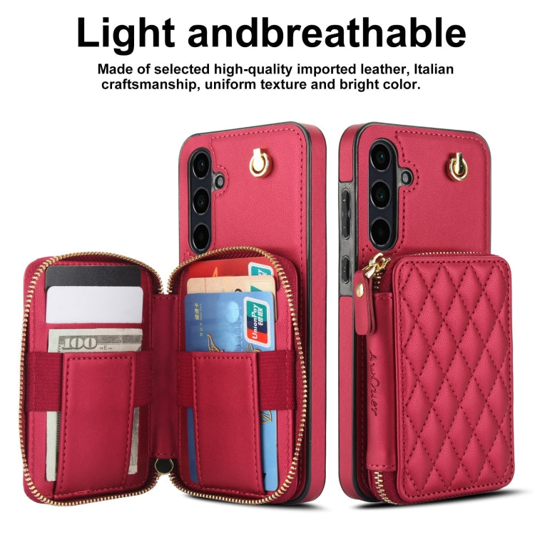 For Samsung Galaxy A35 5G AwQuer Crossbody Zipper Wallet Rhombic Leather Back Phone Case(Red) - Galaxy Phone Cases by Awquer | Online Shopping UK | buy2fix