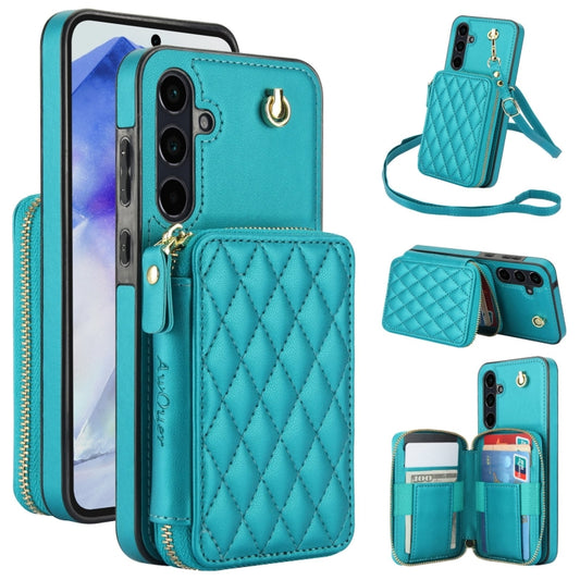 For Samsung Galaxy A35 5G AwQuer Crossbody Zipper Wallet Rhombic Leather Back Phone Case(Green) - Galaxy Phone Cases by Awquer | Online Shopping UK | buy2fix