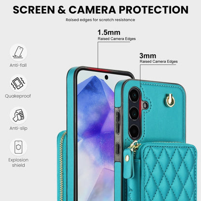 For Samsung Galaxy A35 5G AwQuer Crossbody Zipper Wallet Rhombic Leather Back Phone Case(Green) - Galaxy Phone Cases by Awquer | Online Shopping UK | buy2fix