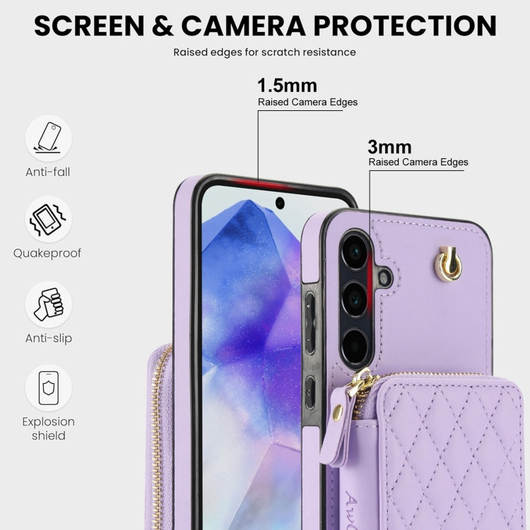 For Samsung Galaxy A35 5G AwQuer Crossbody Zipper Wallet Rhombic Leather Back Phone Case(Purple) - Galaxy Phone Cases by Awquer | Online Shopping UK | buy2fix
