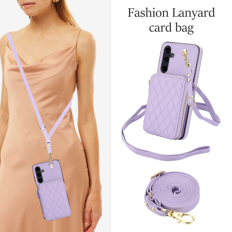 For Samsung Galaxy A35 5G AwQuer Crossbody Zipper Wallet Rhombic Leather Back Phone Case(Purple) - Galaxy Phone Cases by Awquer | Online Shopping UK | buy2fix