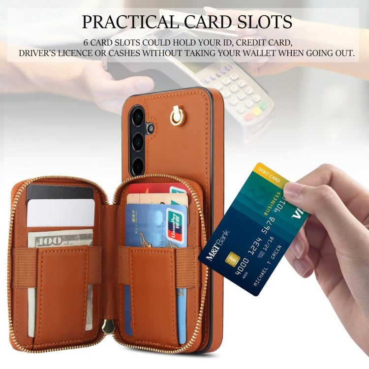 For Samsung Galaxy A35 5G AwQuer Crossbody Zipper Wallet Rhombic Leather Back Phone Case(Brown) - Galaxy Phone Cases by Awquer | Online Shopping UK | buy2fix