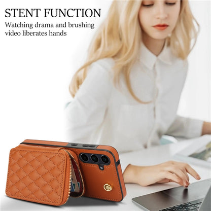 For Samsung Galaxy A35 5G AwQuer Crossbody Zipper Wallet Rhombic Leather Back Phone Case(Brown) - Galaxy Phone Cases by Awquer | Online Shopping UK | buy2fix