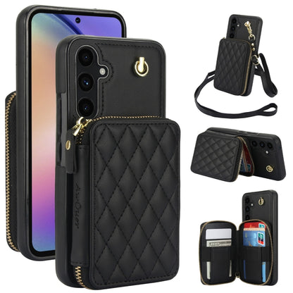 For Samsung Galaxy A54 4G / 5G AwQuer Crossbody Zipper Wallet Rhombic Leather Back Phone Case(Black) - Galaxy Phone Cases by Awquer | Online Shopping UK | buy2fix