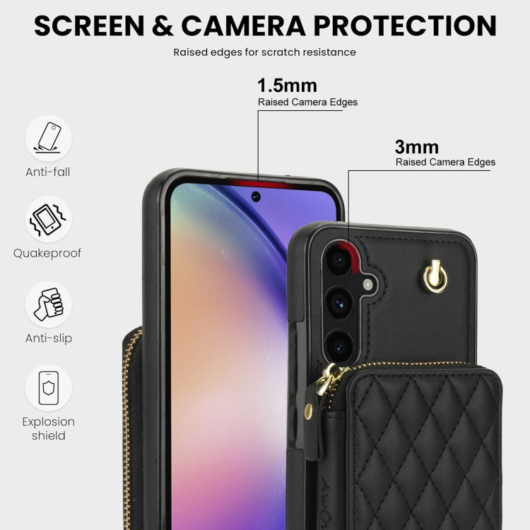 For Samsung Galaxy A54 4G / 5G AwQuer Crossbody Zipper Wallet Rhombic Leather Back Phone Case(Black) - Galaxy Phone Cases by Awquer | Online Shopping UK | buy2fix