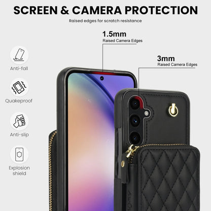 For Samsung Galaxy A54 4G / 5G AwQuer Crossbody Zipper Wallet Rhombic Leather Back Phone Case(Black) - Galaxy Phone Cases by Awquer | Online Shopping UK | buy2fix