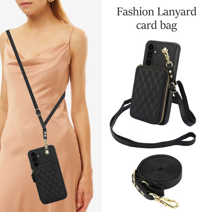 For Samsung Galaxy A54 4G / 5G AwQuer Crossbody Zipper Wallet Rhombic Leather Back Phone Case(Black) - Galaxy Phone Cases by Awquer | Online Shopping UK | buy2fix