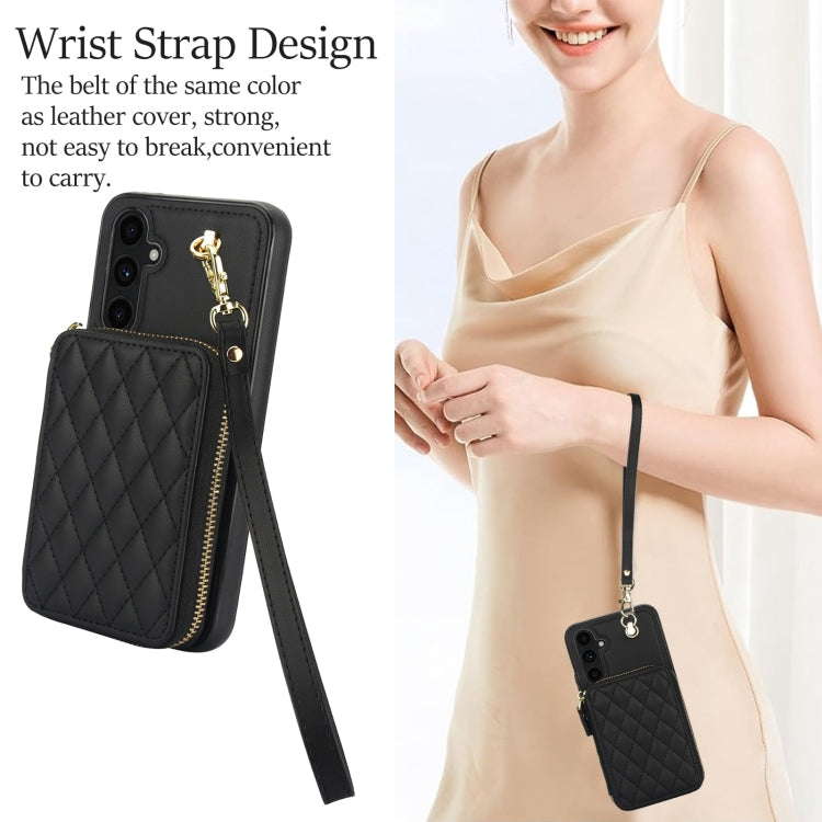 For Samsung Galaxy A54 4G / 5G AwQuer Crossbody Zipper Wallet Rhombic Leather Back Phone Case(Black) - Galaxy Phone Cases by Awquer | Online Shopping UK | buy2fix