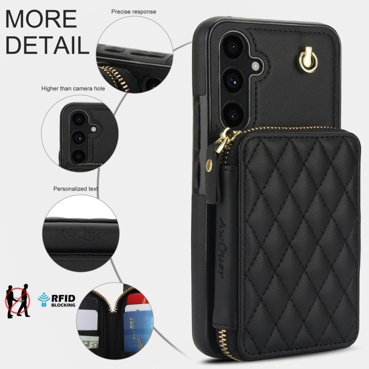 For Samsung Galaxy A54 4G / 5G AwQuer Crossbody Zipper Wallet Rhombic Leather Back Phone Case(Black) - Galaxy Phone Cases by Awquer | Online Shopping UK | buy2fix