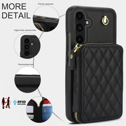 For Samsung Galaxy A54 4G / 5G AwQuer Crossbody Zipper Wallet Rhombic Leather Back Phone Case(Black) - Galaxy Phone Cases by Awquer | Online Shopping UK | buy2fix