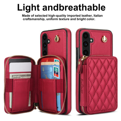 For Samsung Galaxy A54 4G / 5G AwQuer Crossbody Zipper Wallet Rhombic Leather Back Phone Case(Red) - Galaxy Phone Cases by Awquer | Online Shopping UK | buy2fix