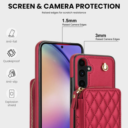 For Samsung Galaxy A54 4G / 5G AwQuer Crossbody Zipper Wallet Rhombic Leather Back Phone Case(Red) - Galaxy Phone Cases by Awquer | Online Shopping UK | buy2fix