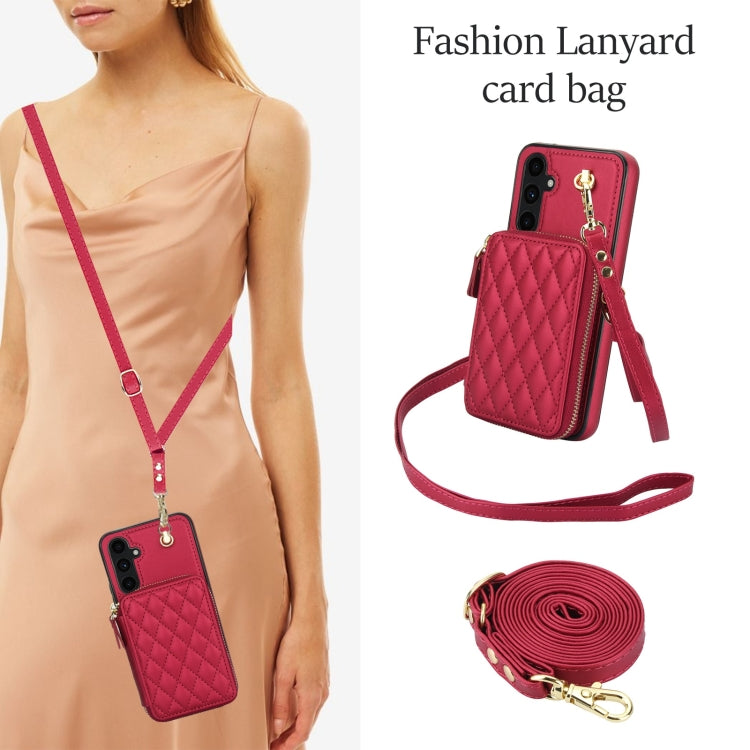 For Samsung Galaxy A54 4G / 5G AwQuer Crossbody Zipper Wallet Rhombic Leather Back Phone Case(Red) - Galaxy Phone Cases by Awquer | Online Shopping UK | buy2fix