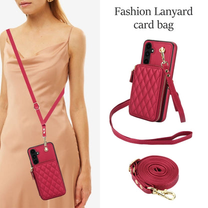 For Samsung Galaxy A54 4G / 5G AwQuer Crossbody Zipper Wallet Rhombic Leather Back Phone Case(Red) - Galaxy Phone Cases by Awquer | Online Shopping UK | buy2fix