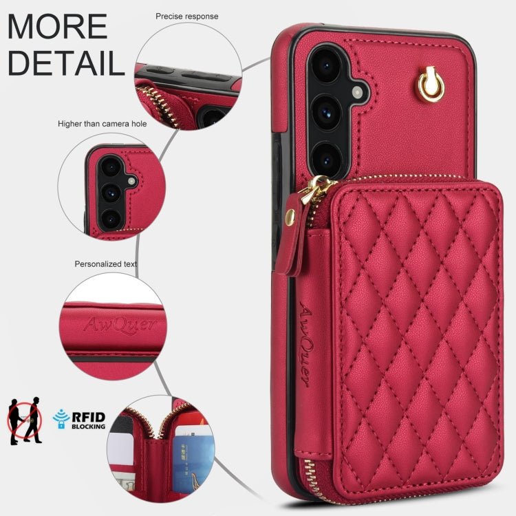 For Samsung Galaxy A54 4G / 5G AwQuer Crossbody Zipper Wallet Rhombic Leather Back Phone Case(Red) - Galaxy Phone Cases by Awquer | Online Shopping UK | buy2fix