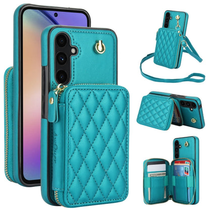 For Samsung Galaxy A54 4G / 5G AwQuer Crossbody Zipper Wallet Rhombic Leather Back Phone Case(Green) - Galaxy Phone Cases by Awquer | Online Shopping UK | buy2fix