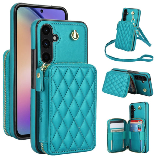 For Samsung Galaxy A54 4G / 5G AwQuer Crossbody Zipper Wallet Rhombic Leather Back Phone Case(Green) - Galaxy Phone Cases by Awquer | Online Shopping UK | buy2fix