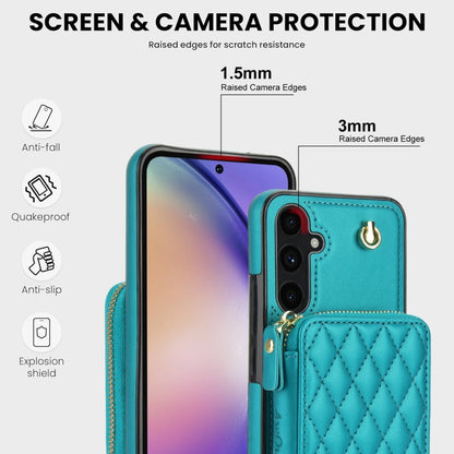 For Samsung Galaxy A54 4G / 5G AwQuer Crossbody Zipper Wallet Rhombic Leather Back Phone Case(Green) - Galaxy Phone Cases by Awquer | Online Shopping UK | buy2fix