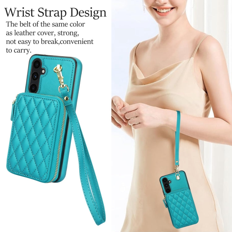 For Samsung Galaxy A54 4G / 5G AwQuer Crossbody Zipper Wallet Rhombic Leather Back Phone Case(Green) - Galaxy Phone Cases by Awquer | Online Shopping UK | buy2fix