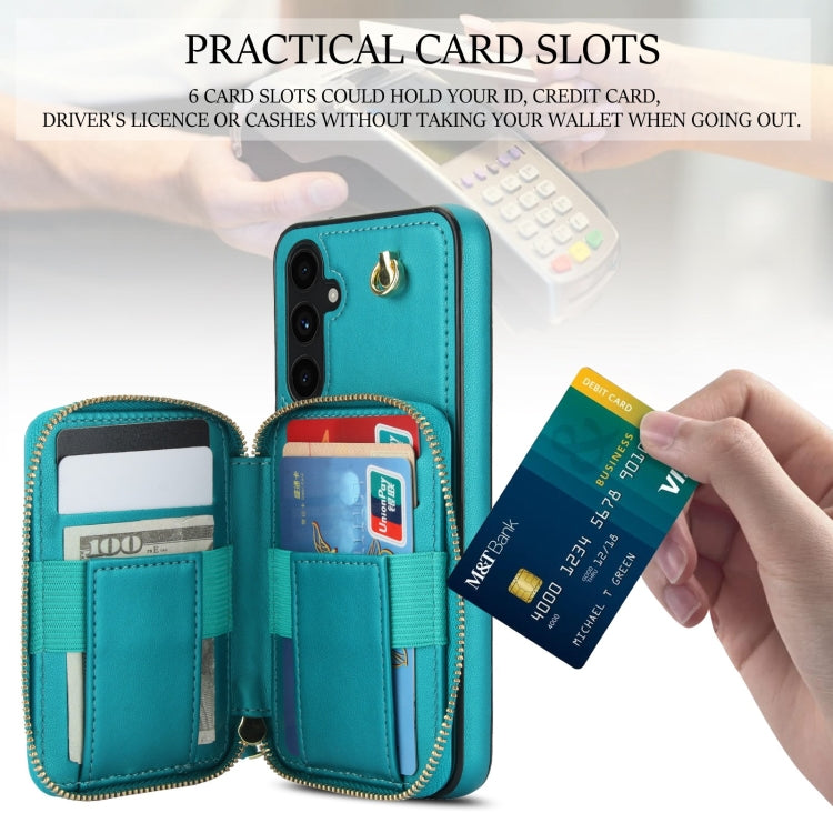 For Samsung Galaxy A54 4G / 5G AwQuer Crossbody Zipper Wallet Rhombic Leather Back Phone Case(Green) - Galaxy Phone Cases by Awquer | Online Shopping UK | buy2fix