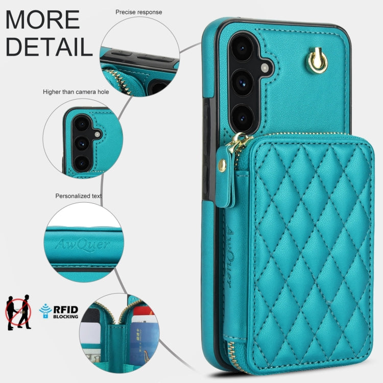 For Samsung Galaxy A54 4G / 5G AwQuer Crossbody Zipper Wallet Rhombic Leather Back Phone Case(Green) - Galaxy Phone Cases by Awquer | Online Shopping UK | buy2fix