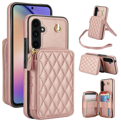 For Samsung Galaxy A54 4G / 5G AwQuer Crossbody Zipper Wallet Rhombic Leather Back Phone Case(Rose Gold) - Galaxy Phone Cases by Awquer | Online Shopping UK | buy2fix