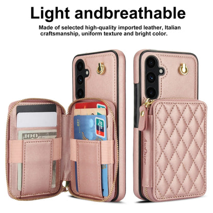 For Samsung Galaxy A54 4G / 5G AwQuer Crossbody Zipper Wallet Rhombic Leather Back Phone Case(Rose Gold) - Galaxy Phone Cases by Awquer | Online Shopping UK | buy2fix