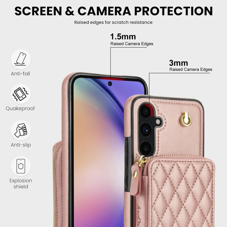 For Samsung Galaxy A54 4G / 5G AwQuer Crossbody Zipper Wallet Rhombic Leather Back Phone Case(Rose Gold) - Galaxy Phone Cases by Awquer | Online Shopping UK | buy2fix