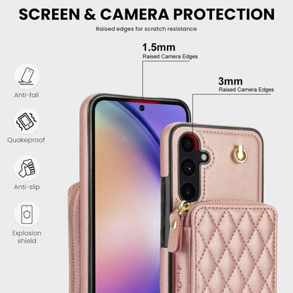 For Samsung Galaxy A54 4G / 5G AwQuer Crossbody Zipper Wallet Rhombic Leather Back Phone Case(Rose Gold) - Galaxy Phone Cases by Awquer | Online Shopping UK | buy2fix