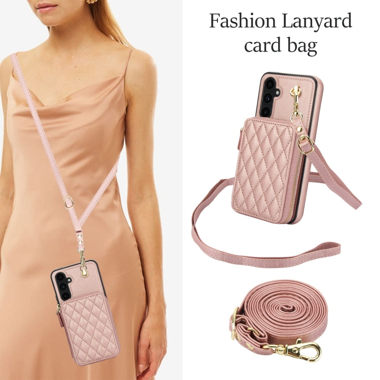 For Samsung Galaxy A54 4G / 5G AwQuer Crossbody Zipper Wallet Rhombic Leather Back Phone Case(Rose Gold) - Galaxy Phone Cases by Awquer | Online Shopping UK | buy2fix