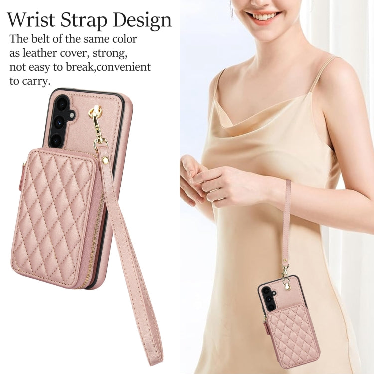 For Samsung Galaxy A54 4G / 5G AwQuer Crossbody Zipper Wallet Rhombic Leather Back Phone Case(Rose Gold) - Galaxy Phone Cases by Awquer | Online Shopping UK | buy2fix