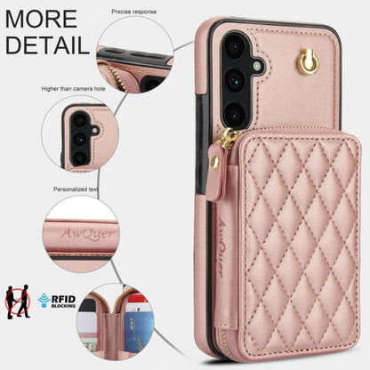 For Samsung Galaxy A54 4G / 5G AwQuer Crossbody Zipper Wallet Rhombic Leather Back Phone Case(Rose Gold) - Galaxy Phone Cases by Awquer | Online Shopping UK | buy2fix