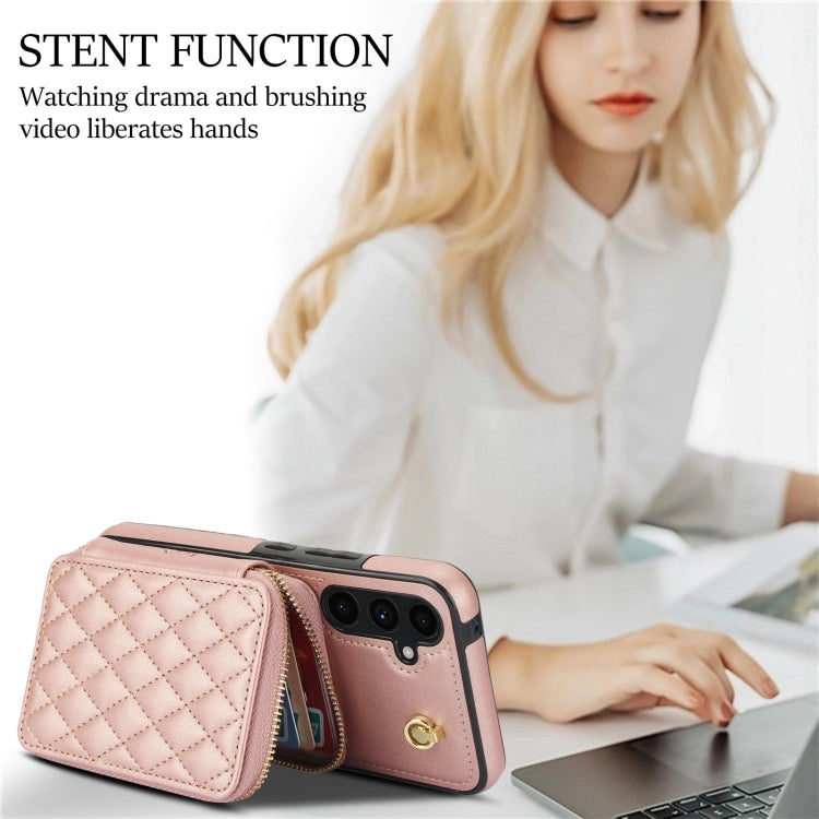 For Samsung Galaxy A54 4G / 5G AwQuer Crossbody Zipper Wallet Rhombic Leather Back Phone Case(Rose Gold) - Galaxy Phone Cases by Awquer | Online Shopping UK | buy2fix