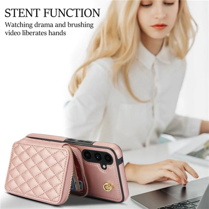 For Samsung Galaxy A54 4G / 5G AwQuer Crossbody Zipper Wallet Rhombic Leather Back Phone Case(Rose Gold) - Galaxy Phone Cases by Awquer | Online Shopping UK | buy2fix