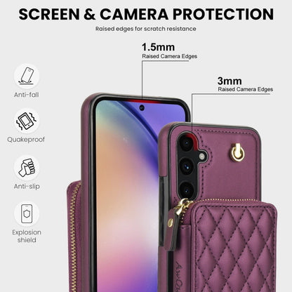 For Samsung Galaxy A54 4G / 5G AwQuer Crossbody Zipper Wallet Rhombic Leather Back Phone Case(Dark Purple) - Galaxy Phone Cases by Awquer | Online Shopping UK | buy2fix