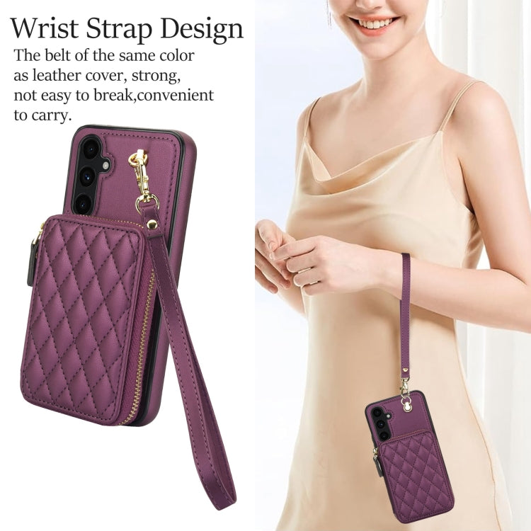 For Samsung Galaxy A54 4G / 5G AwQuer Crossbody Zipper Wallet Rhombic Leather Back Phone Case(Dark Purple) - Galaxy Phone Cases by Awquer | Online Shopping UK | buy2fix