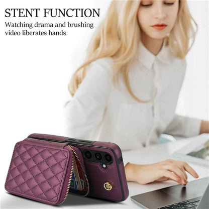 For Samsung Galaxy A54 4G / 5G AwQuer Crossbody Zipper Wallet Rhombic Leather Back Phone Case(Dark Purple) - Galaxy Phone Cases by Awquer | Online Shopping UK | buy2fix