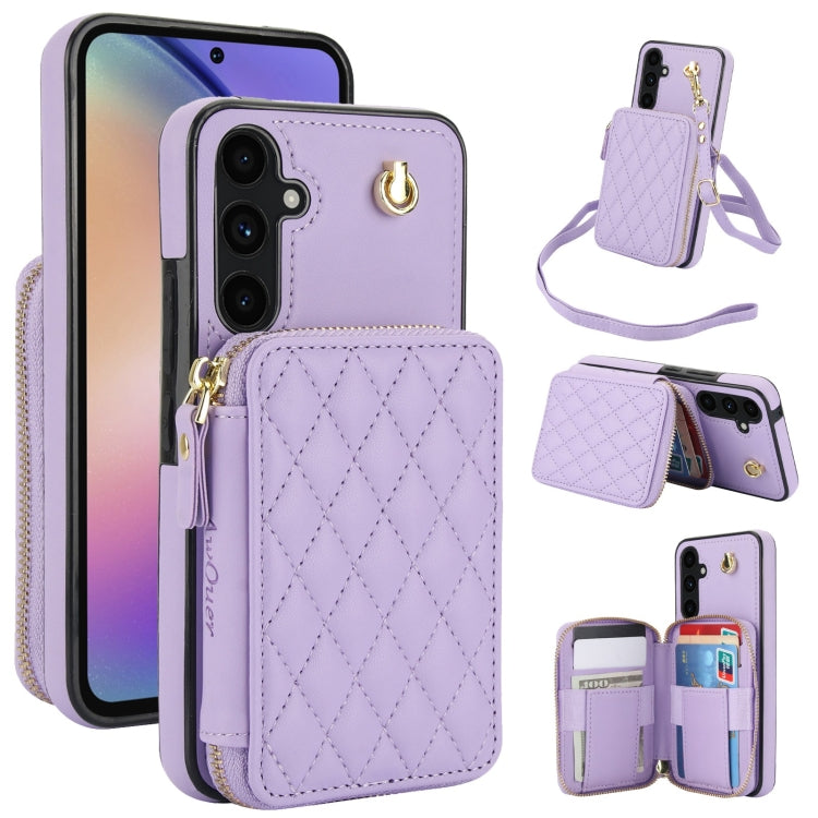 For Samsung Galaxy A54 4G / 5G AwQuer Crossbody Zipper Wallet Rhombic Leather Back Phone Case(Purple) - Galaxy Phone Cases by Awquer | Online Shopping UK | buy2fix