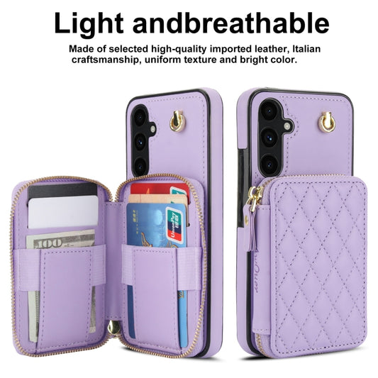 For Samsung Galaxy A54 4G / 5G AwQuer Crossbody Zipper Wallet Rhombic Leather Back Phone Case(Purple) - Galaxy Phone Cases by Awquer | Online Shopping UK | buy2fix